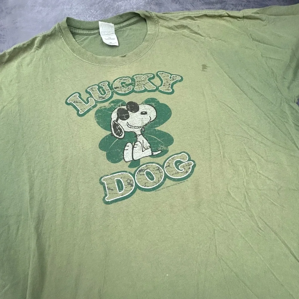 Vintage Snoopy Joe Cool Lucky Dog Shirt XXL Green Y2K Peanuts Graphic Tee